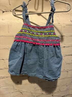 Cat & Jack Chambray Tank with Pink Tassel Trim and Yellow Stitching